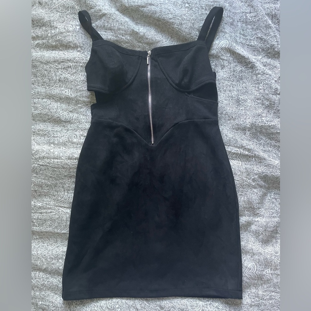 Black Cut Out Suede Mini Dress
